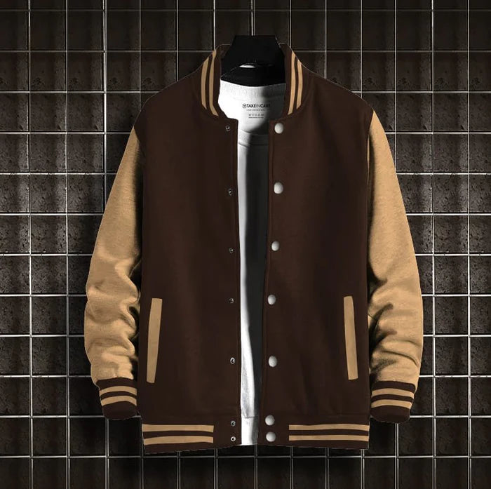 BEIGE & BROWN VARSITY JACKET
