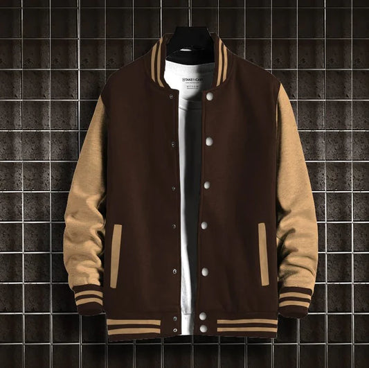 BEIGE & BROWN VARSITY JACKET
