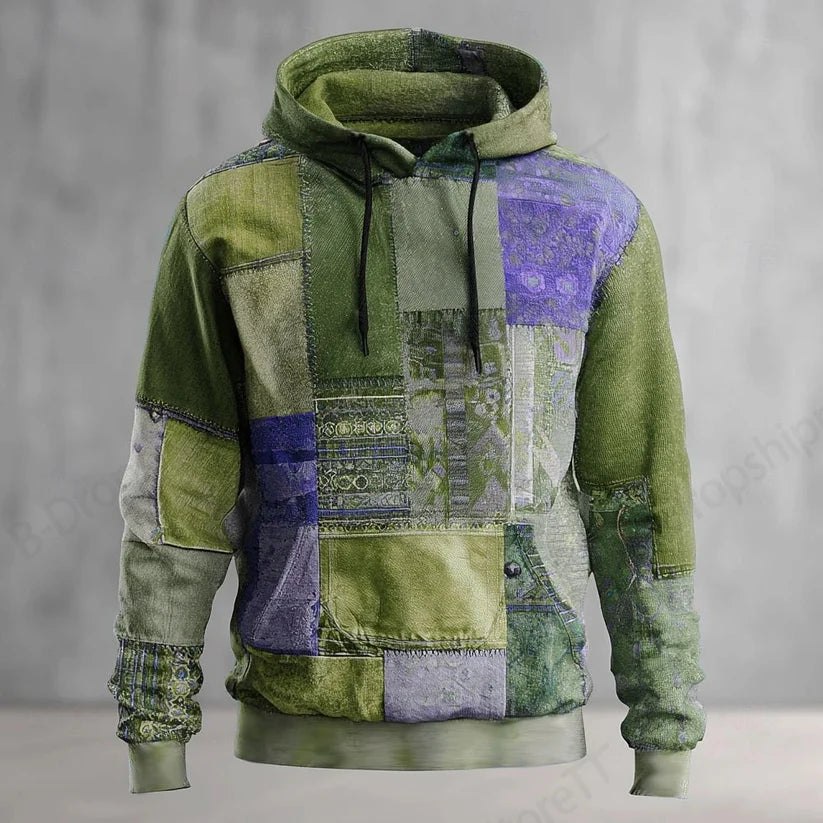 MegaGrid 3D Print Hoodie – Unisex Oversized Patchwork Sweatshirt for Men & Women, Plus Size Streetwear