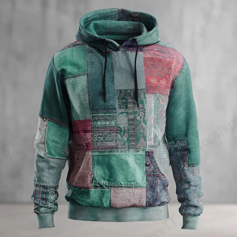 MegaGrid 3D Print Hoodie – Unisex Oversized Patchwork Sweatshirt for Men & Women, Plus Size Streetwear