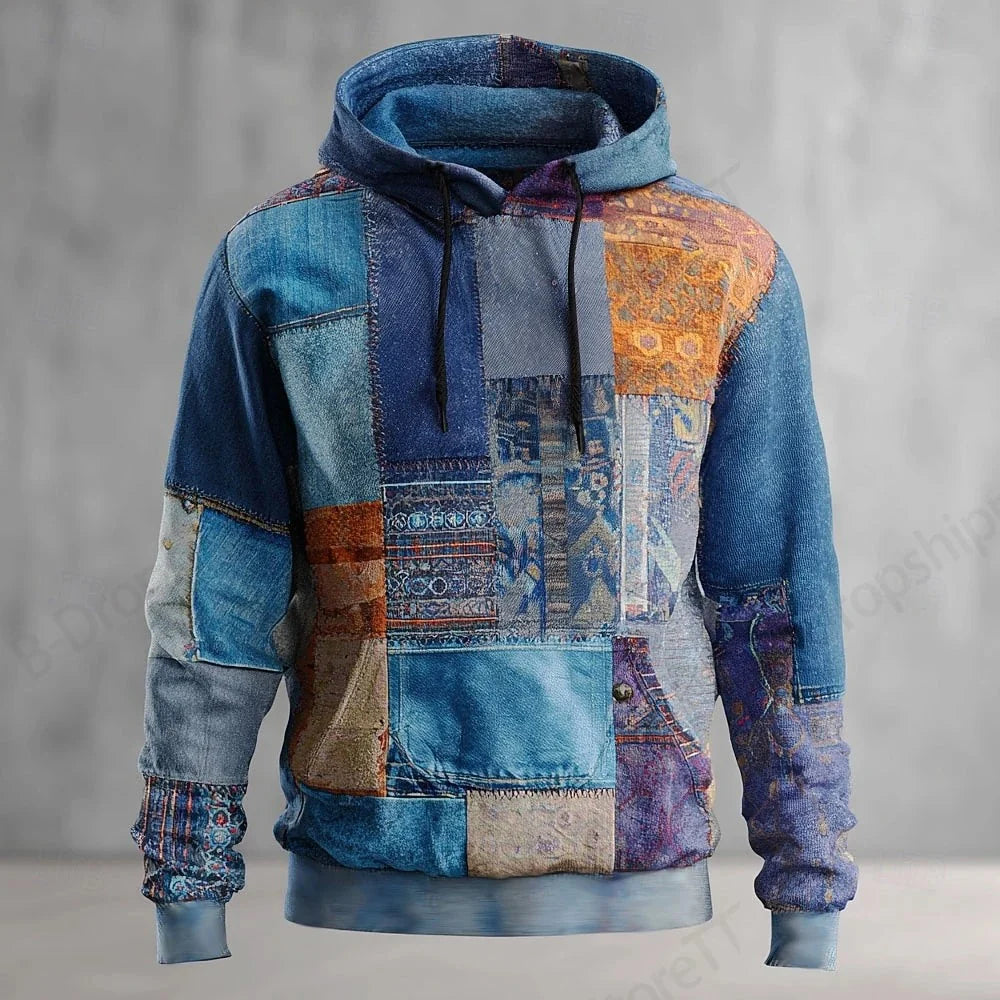 MegaGrid 3D Print Hoodie – Unisex Oversized Patchwork Sweatshirt for Men & Women, Plus Size Streetwear