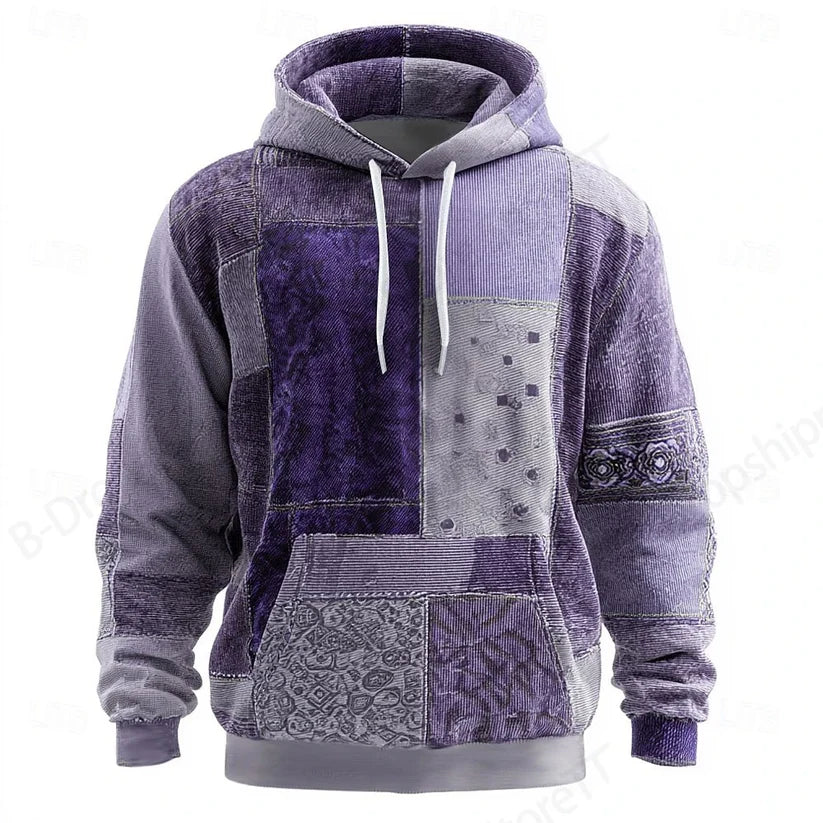 MegaGrid 3D Print Hoodie – Unisex Oversized Patchwork Sweatshirt for Men & Women, Plus Size Streetwear