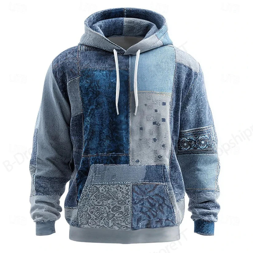 MegaGrid 3D Print Hoodie – Unisex Oversized Patchwork Sweatshirt for Men & Women, Plus Size Streetwear