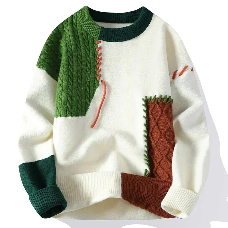 KoreanFusion Patchwork Knit Sweater – Men & Women’s 2025 Fall/Winter Warm Round Neck Knitwear